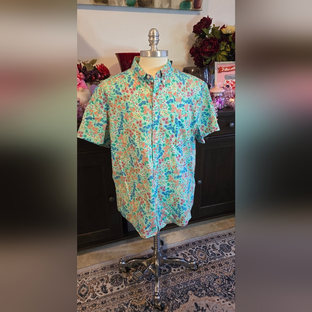 Floral Short Sleeve Button-Up Shirt J-crew Factory Slim Fit